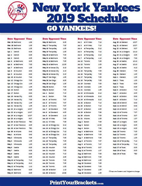 yankees printable schedule